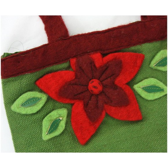 Rising Tide Felt Flowers Canvas Purse Handbag Shoulder Bag Small Tote Green - Picture 2 of 7